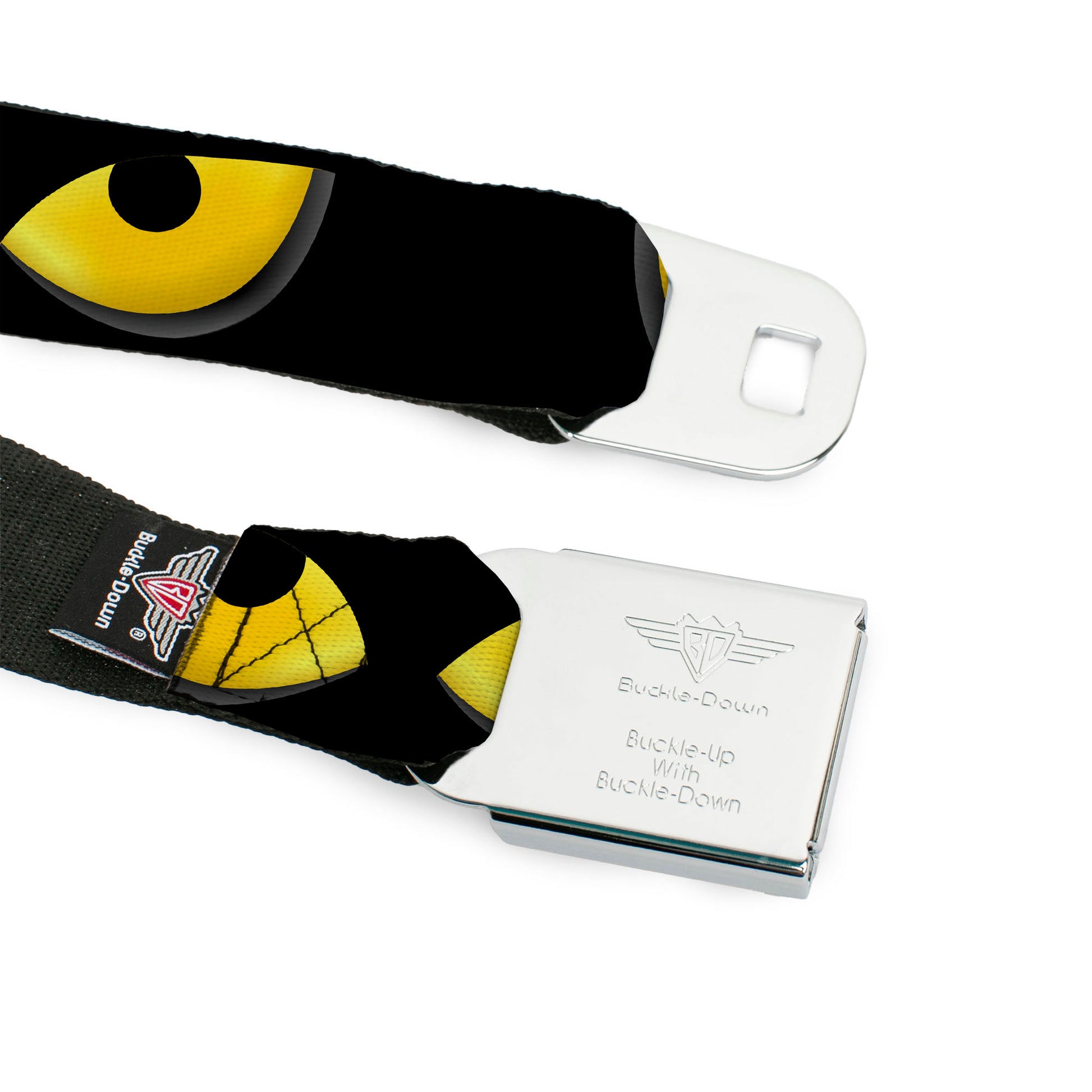BD Wings Logo CLOSE-UP Full Color Black Silver Seatbelt Belt - Owl Eyes 1 Webbing Seatbelt Belts Buckle-Down