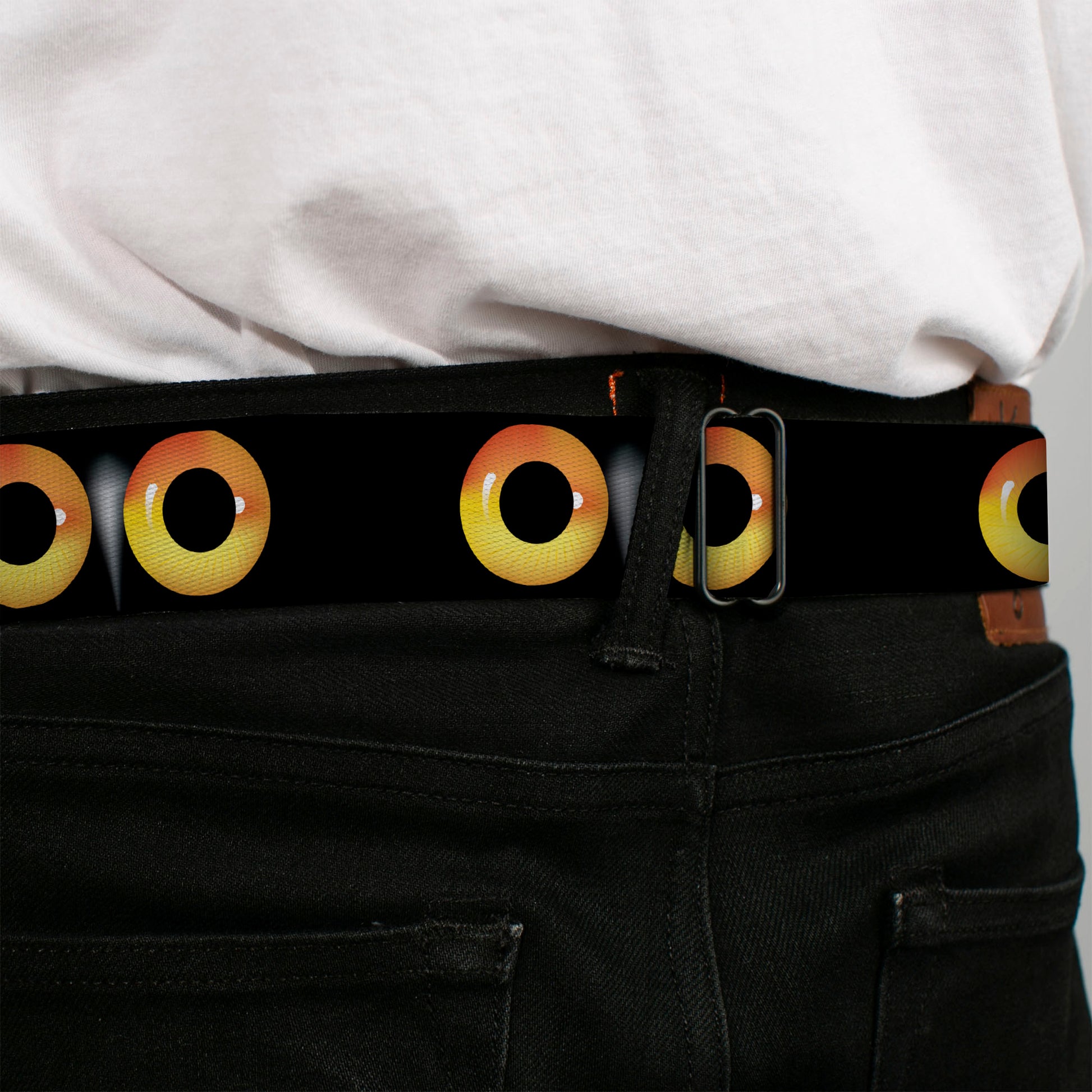 BD Wings Logo CLOSE-UP Full Color Black Silver Seatbelt Belt - Owl Eyes 2 Webbing Seatbelt Belts Buckle-Down