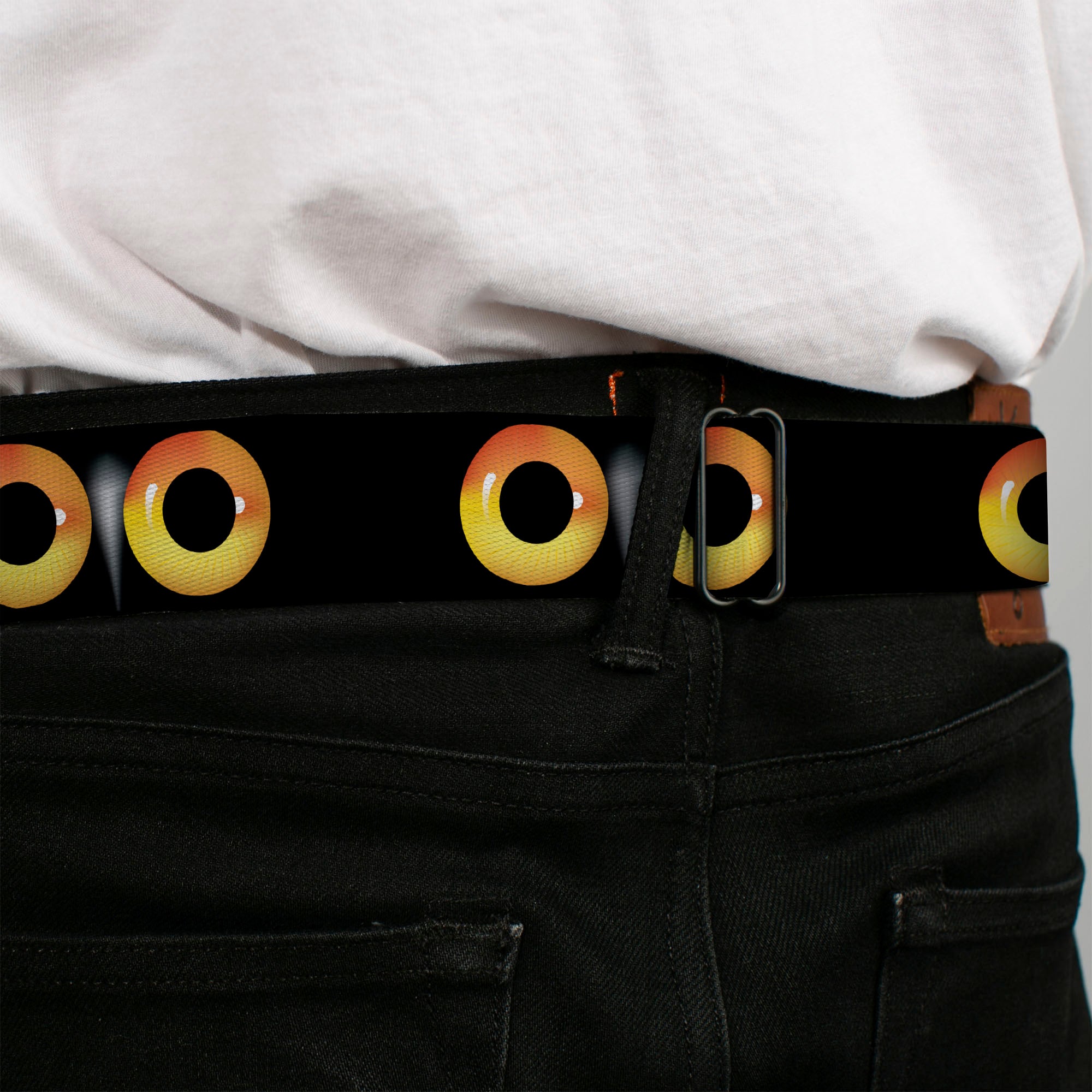 BD Wings Logo CLOSE-UP Full Color Black Silver Seatbelt Belt - Owl Eyes 2 Webbing Seatbelt Belts Buckle-Down