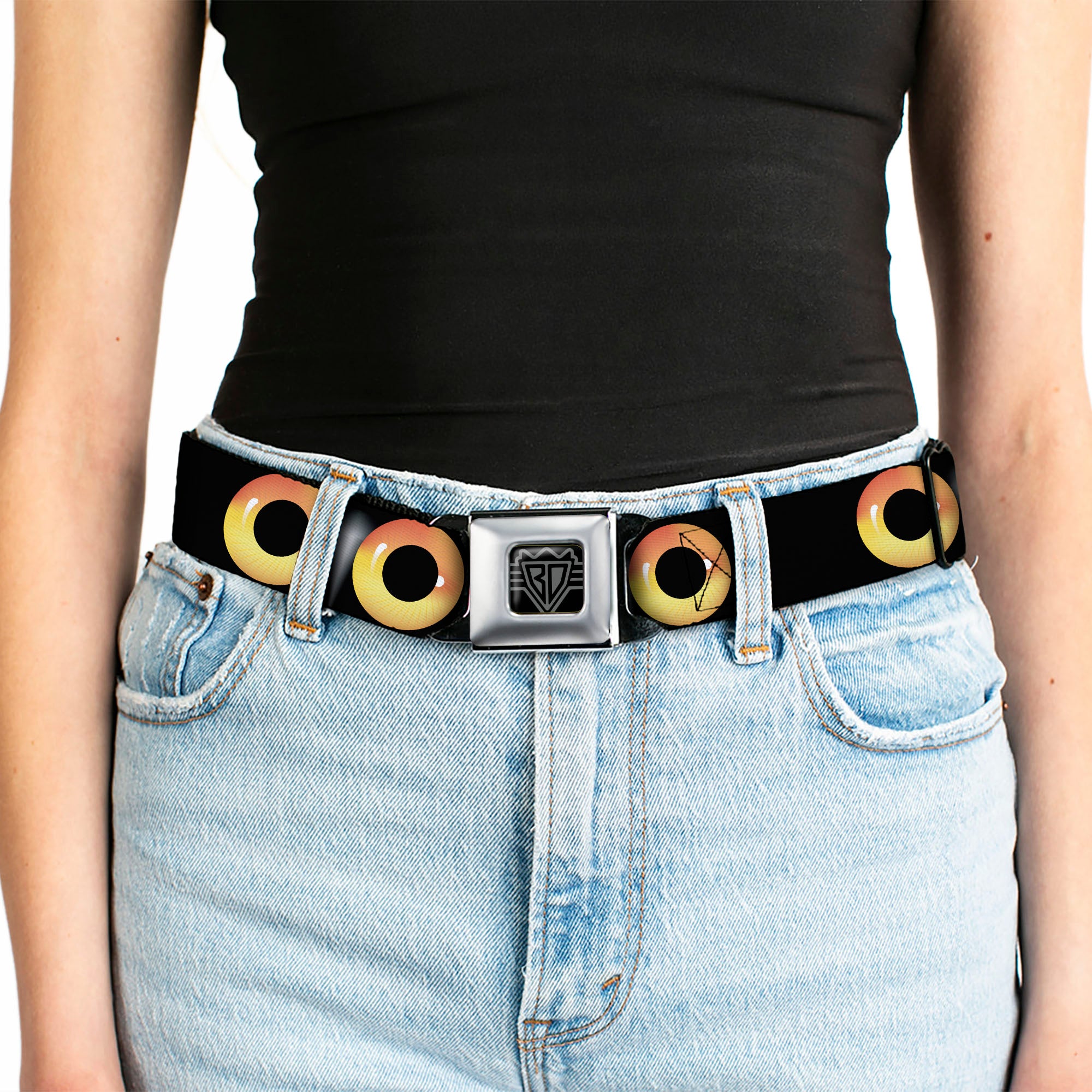 BD Wings Logo CLOSE-UP Full Color Black Silver Seatbelt Belt - Owl Eyes 2 Webbing Seatbelt Belts Buckle-Down