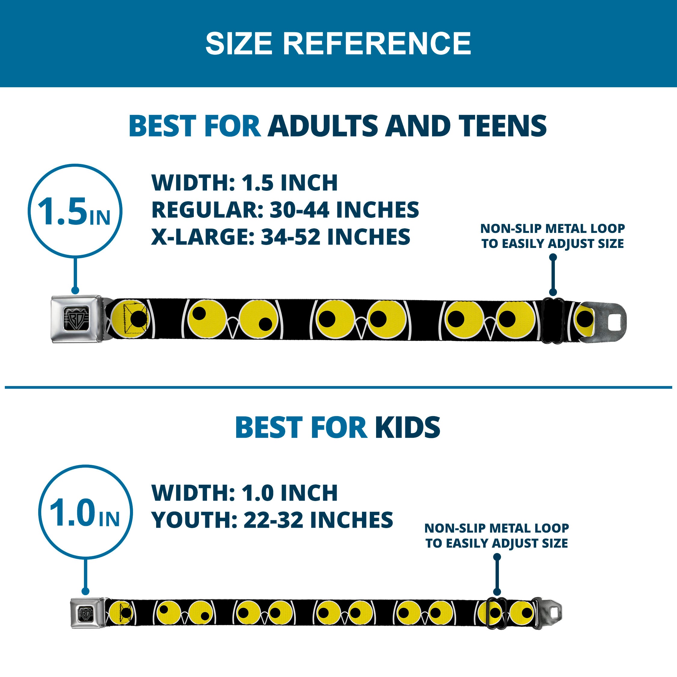 BD Wings Logo CLOSE-UP Full Color Black Silver Seatbelt Belt - Owl Eyes 3 Webbing Seatbelt Belts Buckle-Down