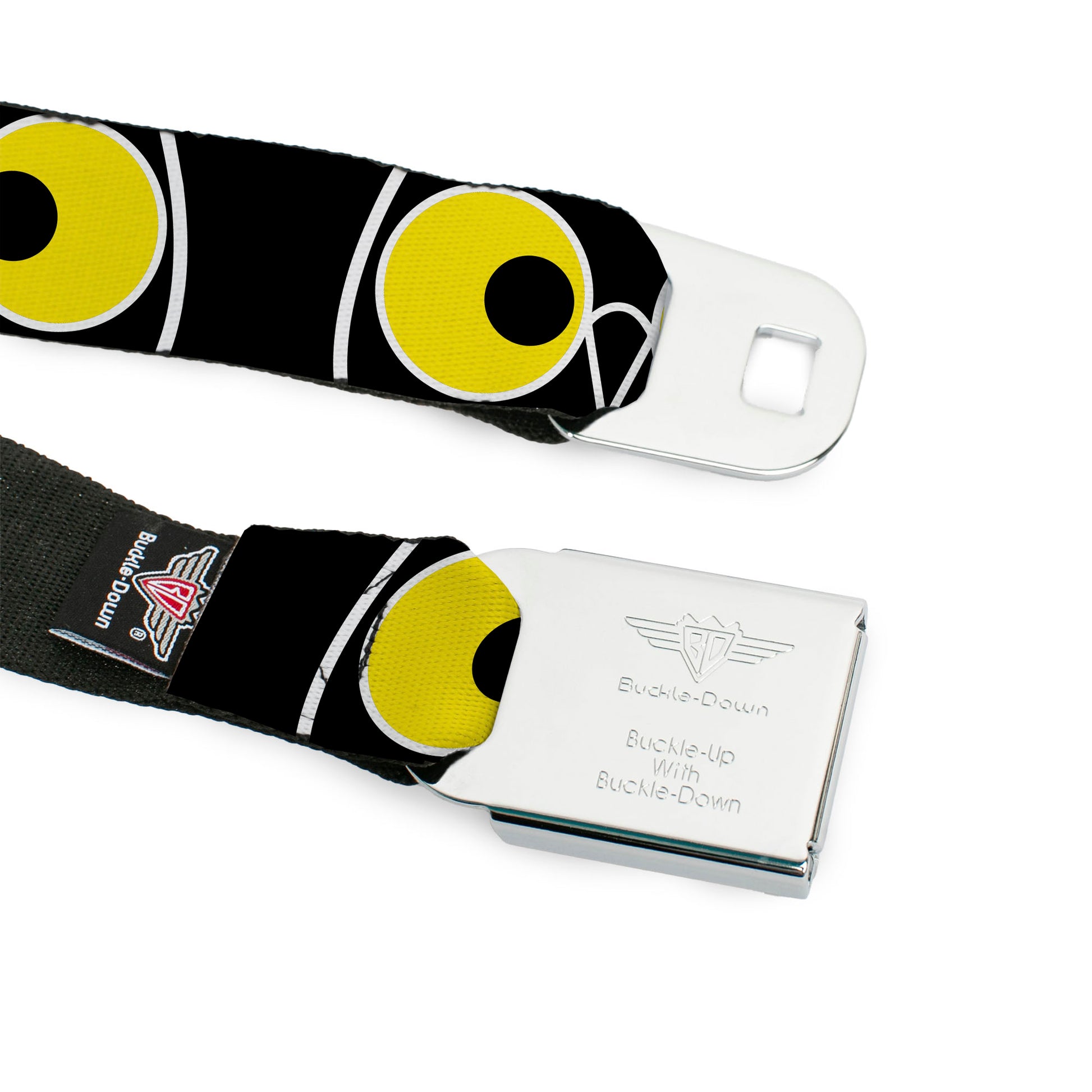 BD Wings Logo CLOSE-UP Full Color Black Silver Seatbelt Belt - Owl Eyes 3 Webbing Seatbelt Belts Buckle-Down