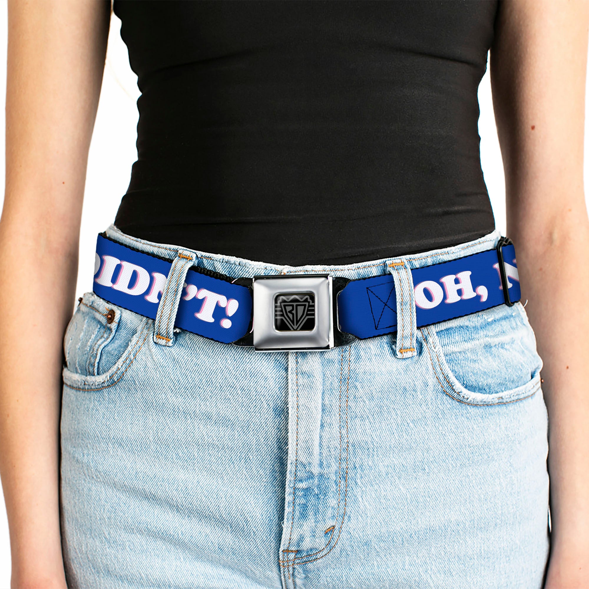 BD Wings Logo CLOSE-UP Full Color Black Silver Seatbelt Belt - OH, NO YOU DIDN'T!!! Navy/Purple/White Webbing Seatbelt Belts Buckle-Down