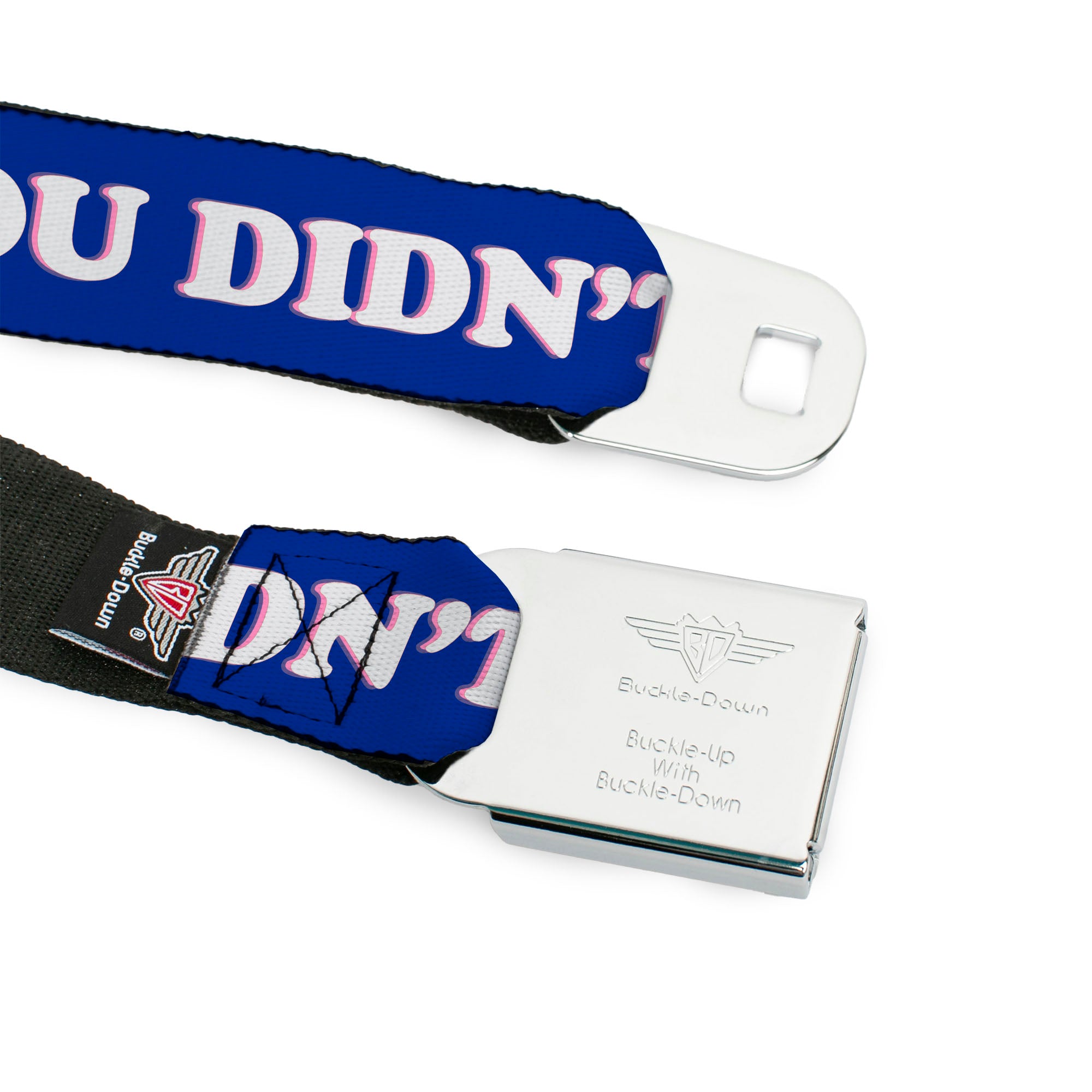 BD Wings Logo CLOSE-UP Full Color Black Silver Seatbelt Belt - OH, NO YOU DIDN'T!!! Navy/Purple/White Webbing Seatbelt Belts Buckle-Down