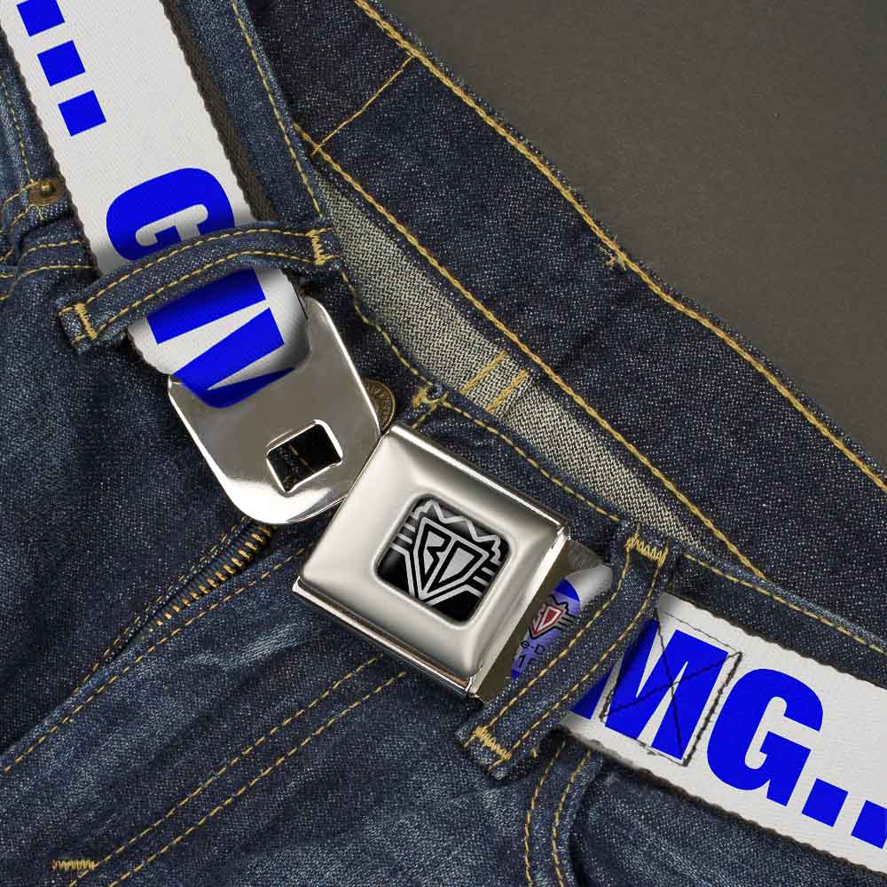 BD Wings Logo CLOSE-UP Full Color Black Silver Seatbelt Belt - OMGâ€¦GIVE ME A BREAK!!! White/Royal Webbing Seatbelt Belts Buckle-Down