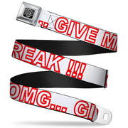 BD Wings Logo CLOSE-UP Full Color Black Silver Seatbelt Belt - OMGâ€¦GIVE ME A BREAK!!! White/Red Webbing Seatbelt Belts Buckle-Down