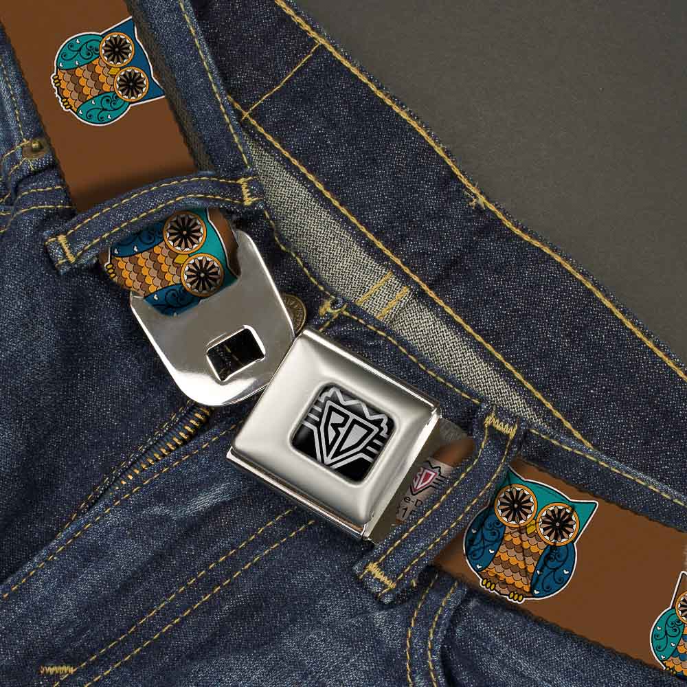 BD Wings Logo CLOSE-UP Full Color Black Silver Seatbelt Belt - Owls Brown/Pastel Webbing Seatbelt Belts Buckle-Down