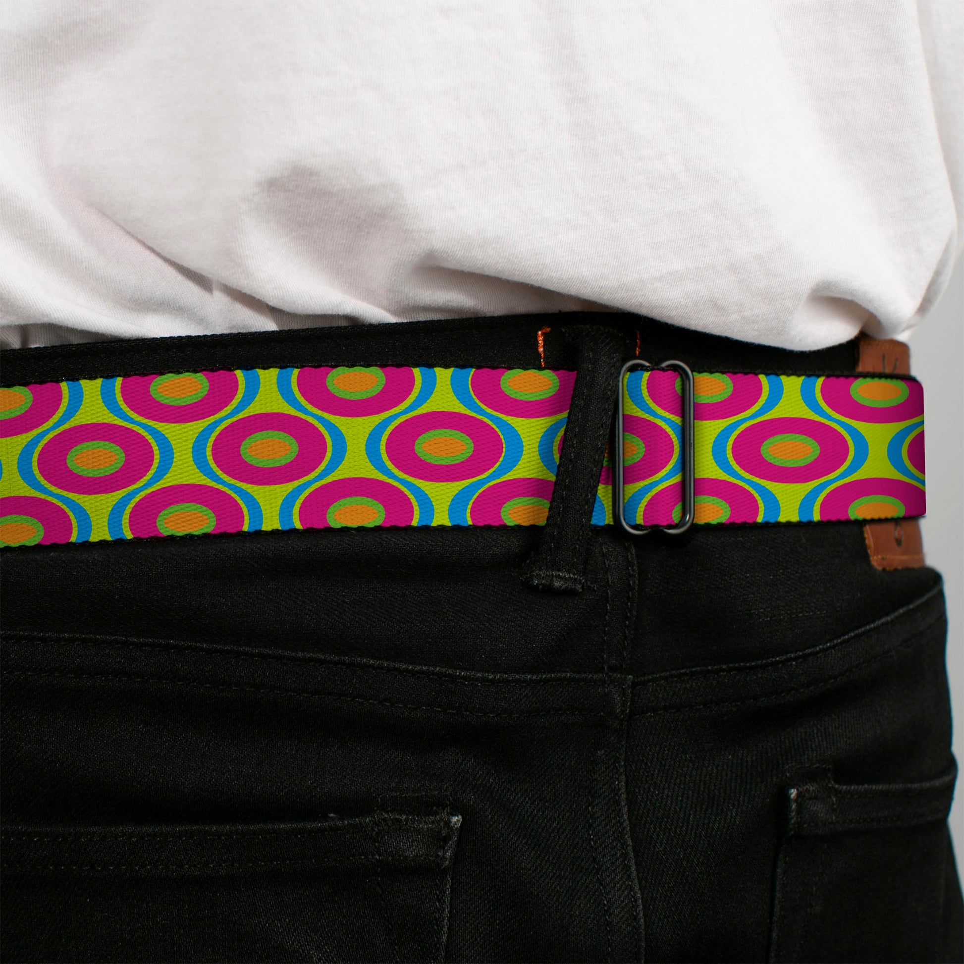 BD Wings Logo CLOSE-UP Full Color Black Silver Seatbelt Belt - Ogee Lime/Blue/Fuchsia/Orange Webbing Seatbelt Belts Buckle-Down
