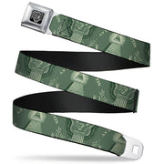 BD Wings Logo CLOSE-UP Full Color Black Silver Seatbelt Belt - One Dollar Bill Pyramid/Bald Eagle Webbing Seatbelt Belts Buckle-Down