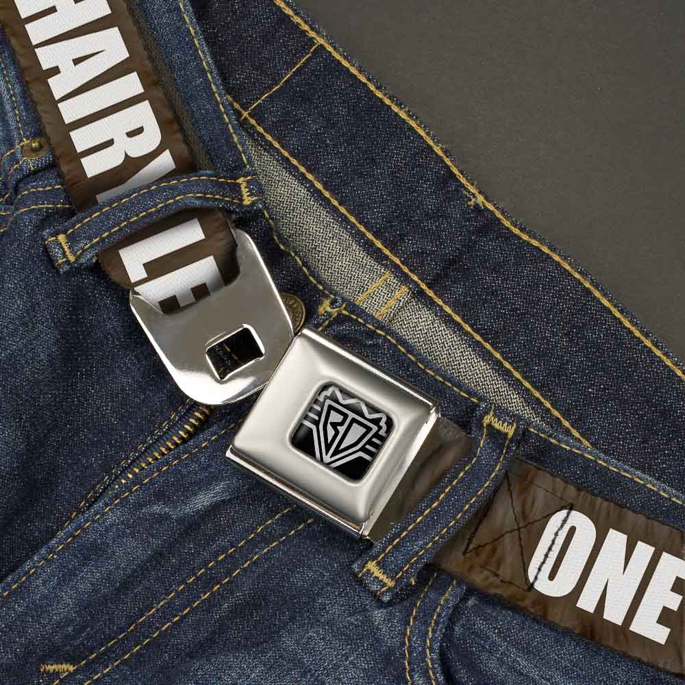 Seatbelt Belt - ONE OF US HAS HAIRY LEGS/Fur Tan/White Seatbelt Belts Buckle-Down