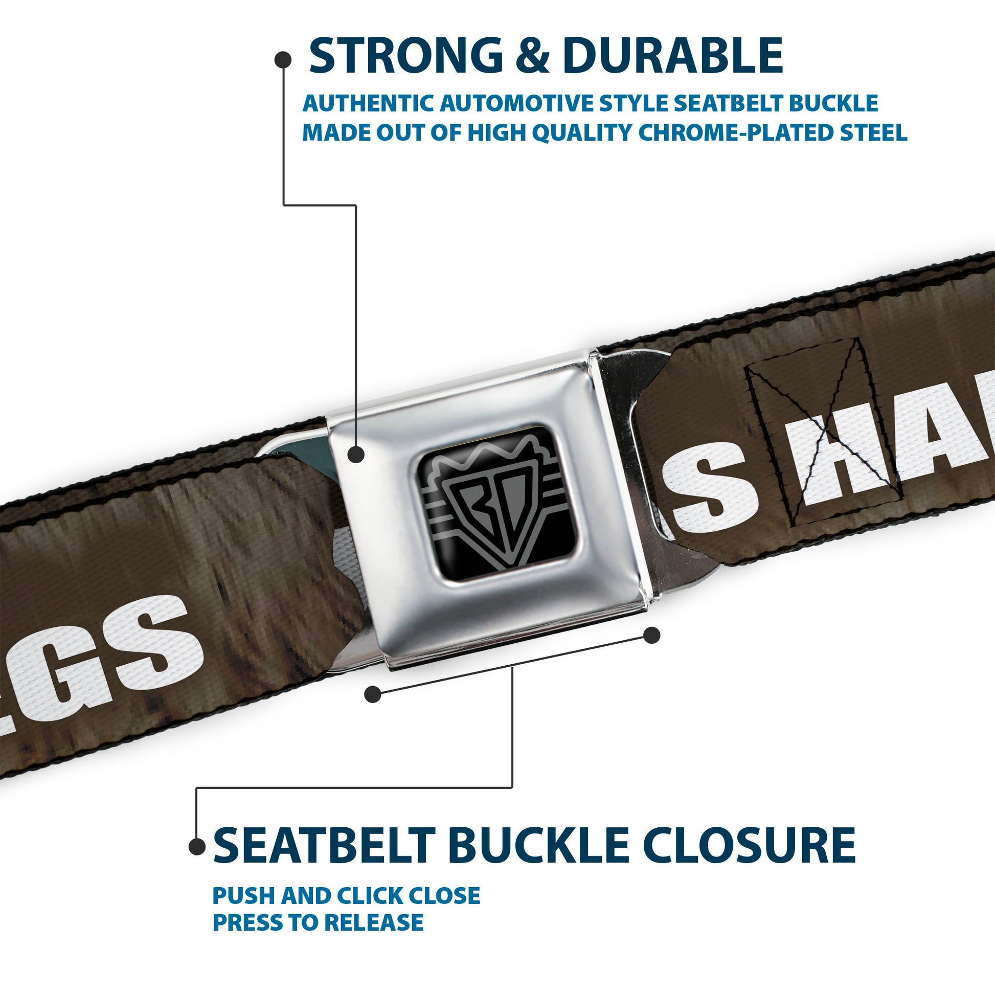 Seatbelt Belt - ONE OF US HAS HAIRY LEGS/Fur Tan/White Seatbelt Belts Buckle-Down