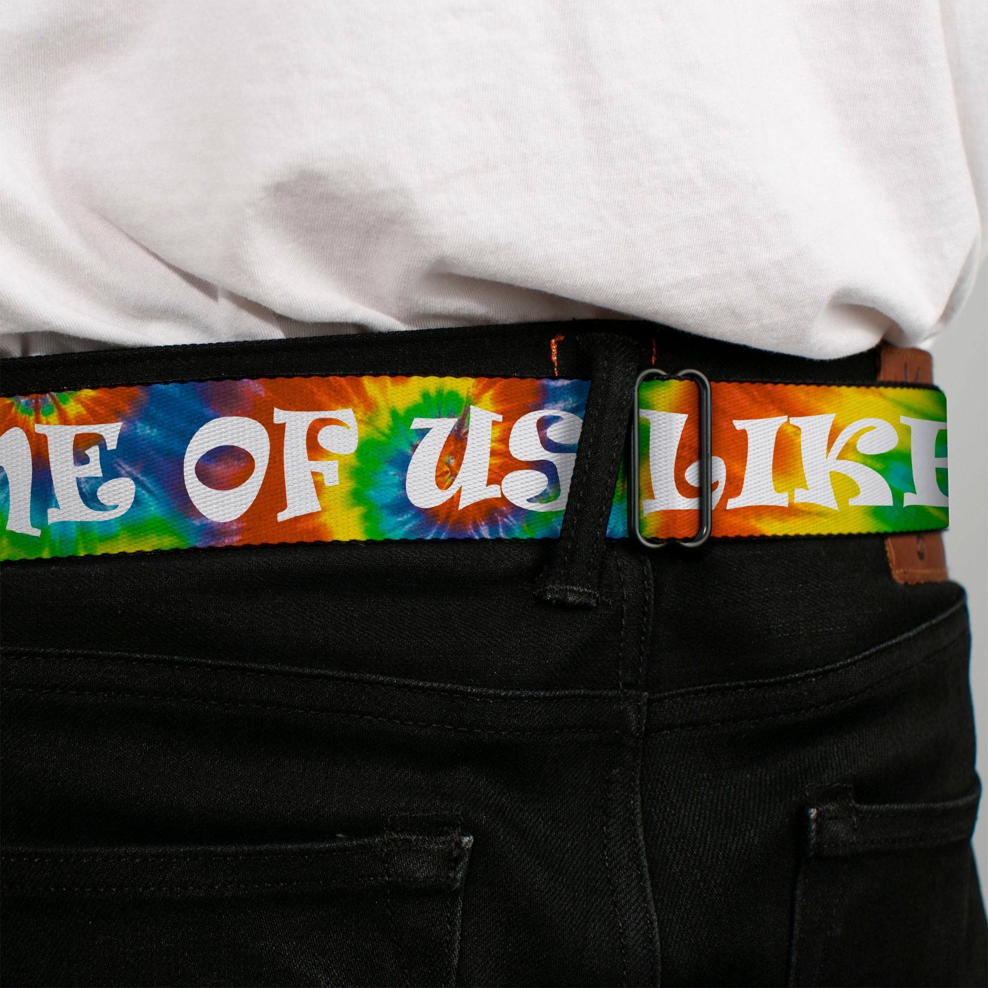 Seatbelt Belt - ONE OF US LIKES GRASS/Tie Dye Multi Color/White Seatbelt Belts Buckle-Down
