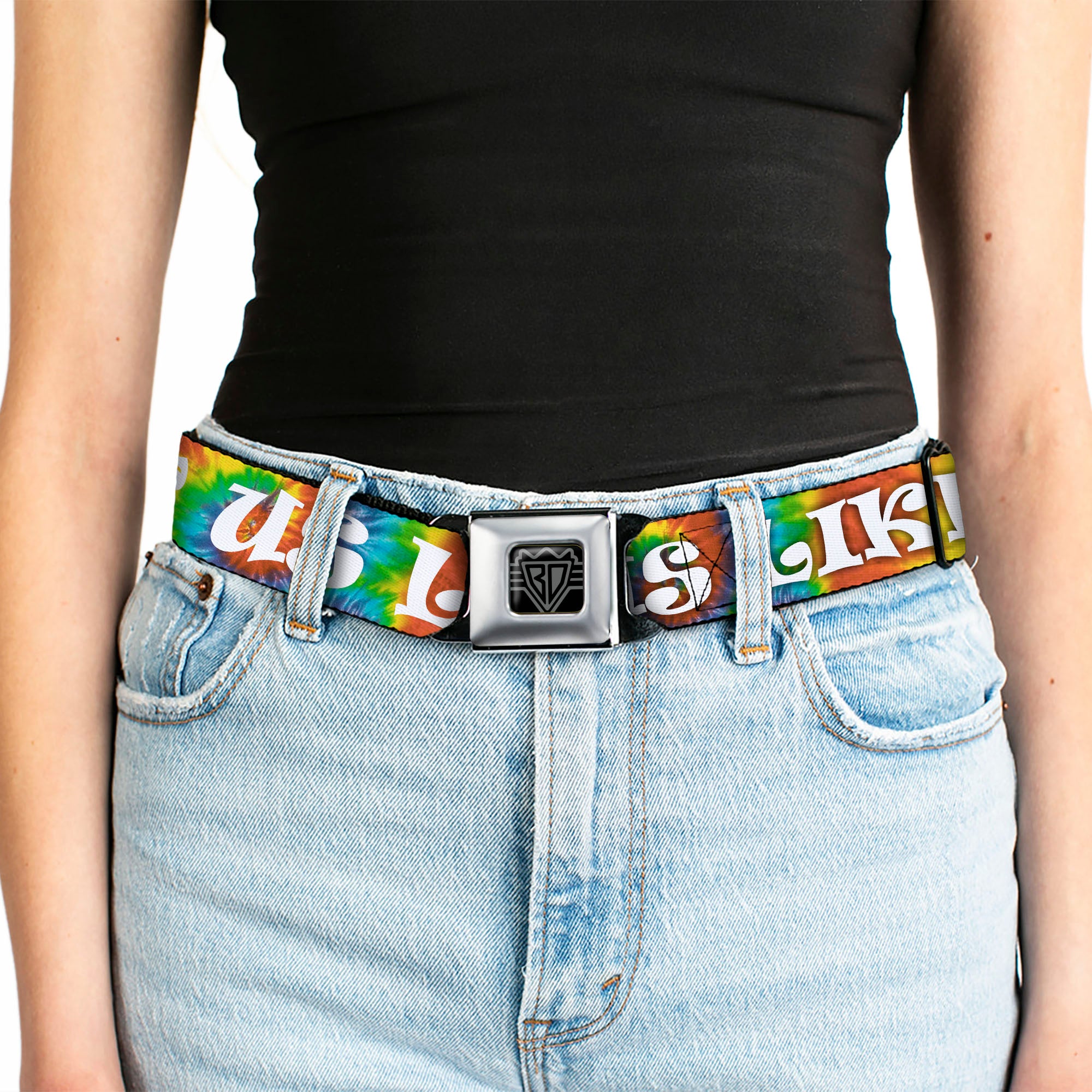 Seatbelt Belt - ONE OF US LIKES GRASS/Tie Dye Multi Color/White Seatbelt Belts Buckle-Down