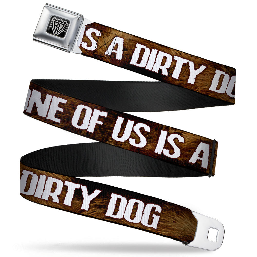 Seatbelt Belt - ONE OF US IS A DIRTY DOG/Fur Brown/White Seatbelt Belts Buckle-Down