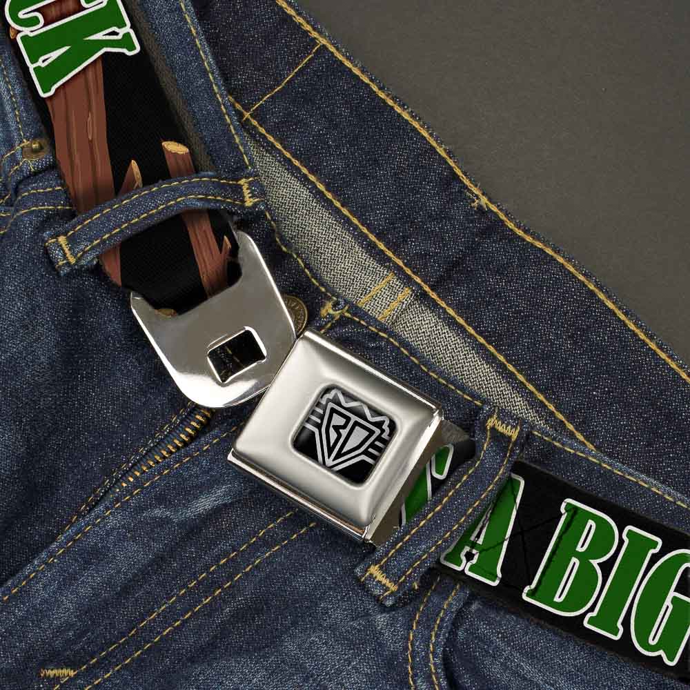 BD Wings Logo CLOSE-UP Full Color Black Silver Seatbelt Belt - ONE OF US LIKES BIG STICKS/Sticks Black/Brown/Green Webbing Seatbelt Belts Buckle-Down
