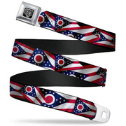 BD Wings Logo CLOSE-UP Full Color Black Silver Seatbelt Belt - Ohio Flags Stacked Webbing Seatbelt Belts Buckle-Down