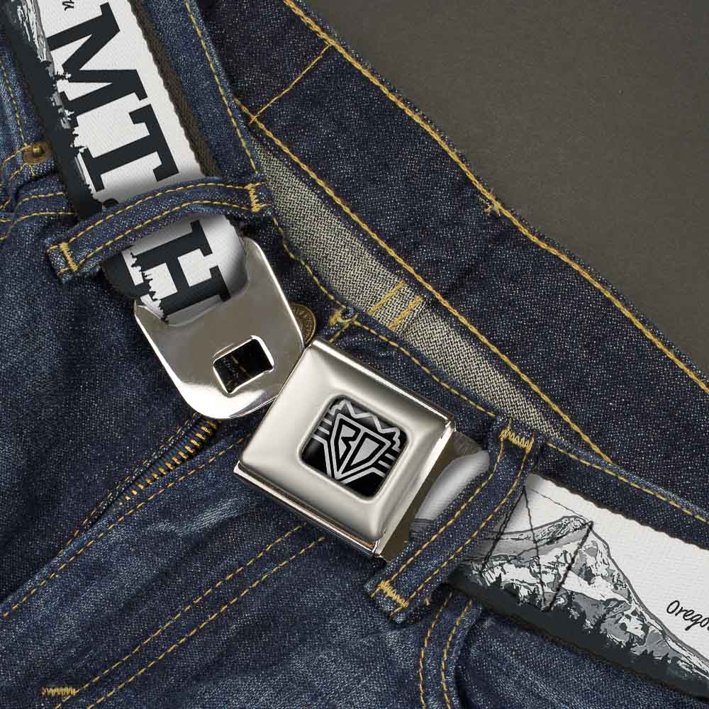 BD Wings Logo CLOSE-UP Full Color Black Silver Seatbelt Belt - Oregon MT. HOOD Scenery White/Grays Webbing Seatbelt Belts Buckle-Down