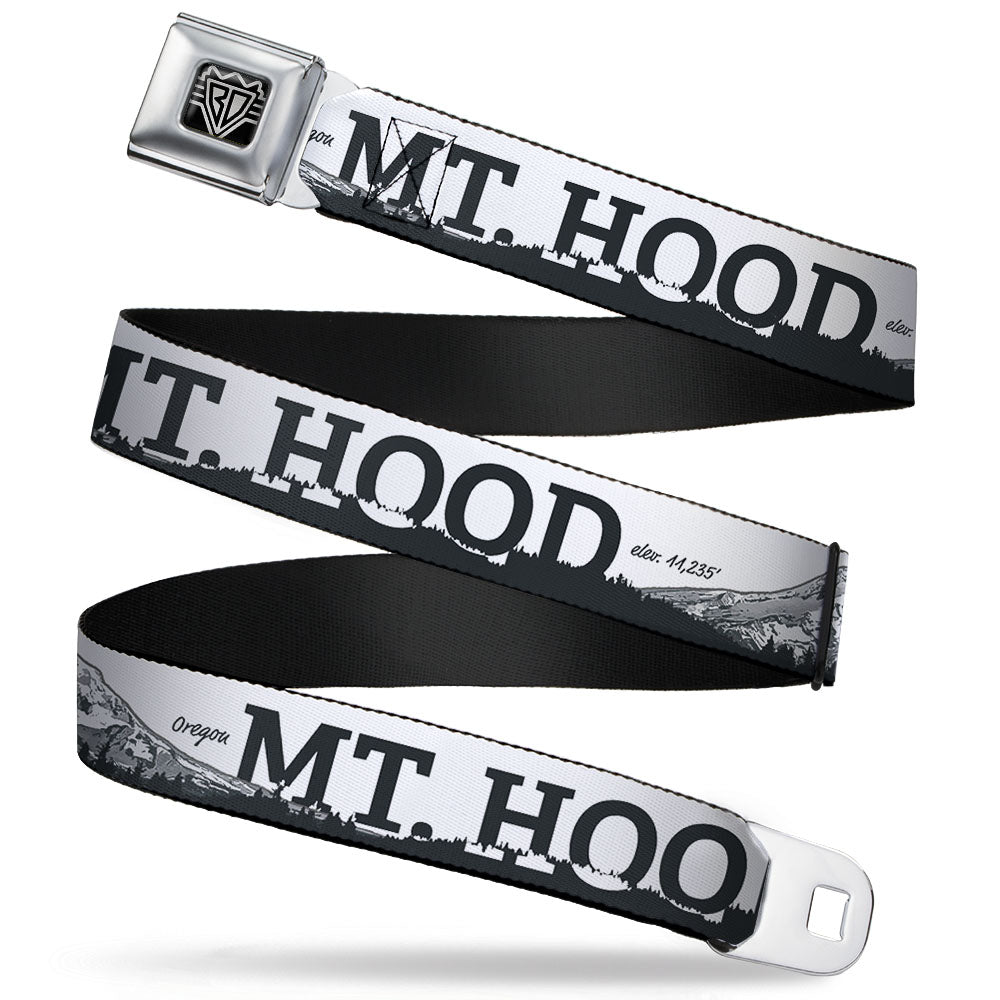 BD Wings Logo CLOSE-UP Full Color Black Silver Seatbelt Belt - Oregon MT. HOOD Scenery White/Grays Webbing Seatbelt Belts Buckle-Down