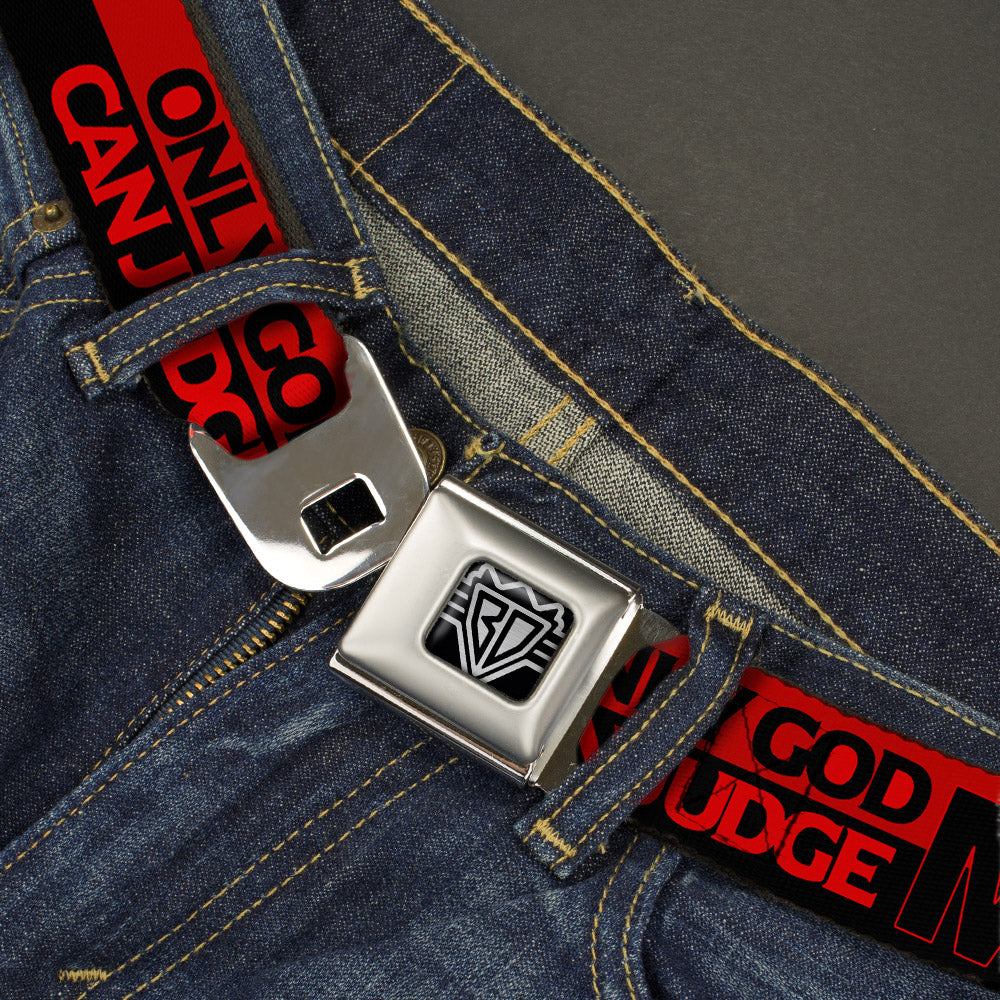 BD Wings Logo CLOSE-UP Full Color Black Silver Seatbelt Belt - ONLY GOD CAN JUDGE ME/Stripe Red/Black/Red Webbing Seatbelt Belts Buckle-Down