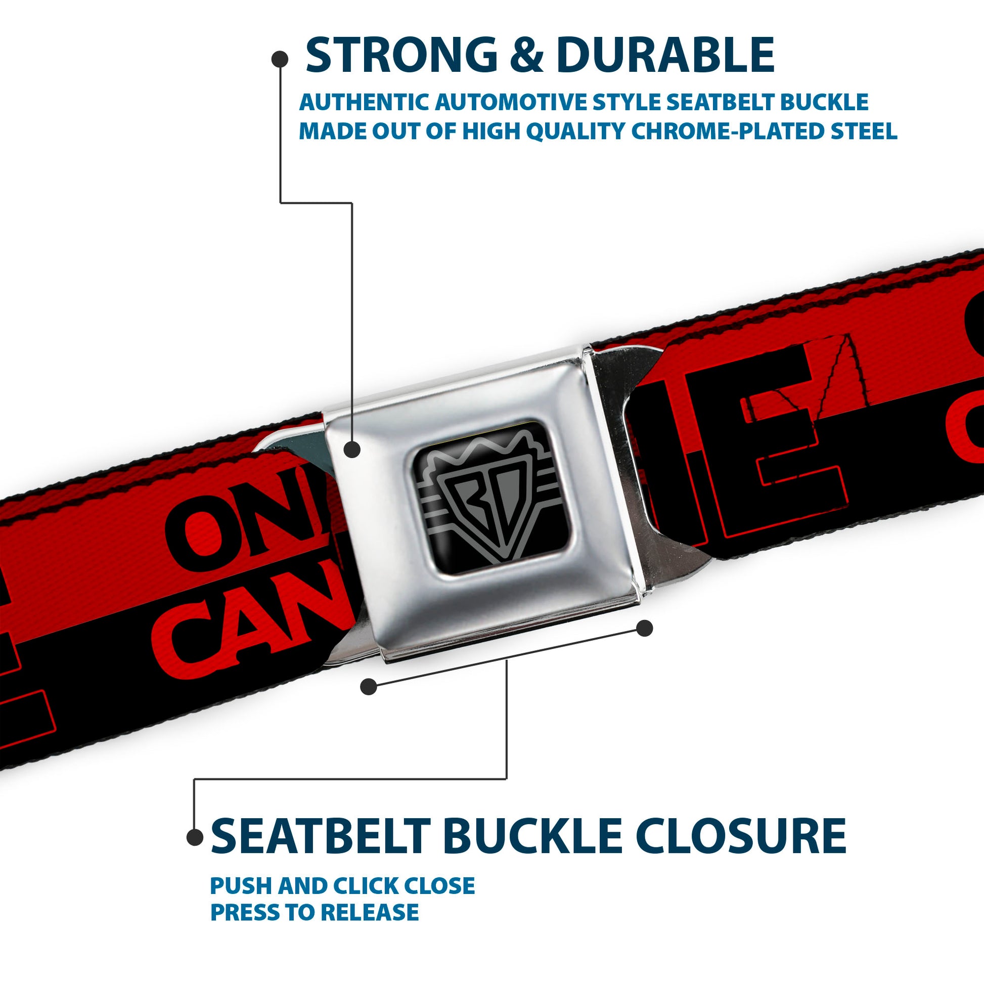 BD Wings Logo CLOSE-UP Full Color Black Silver Seatbelt Belt - ONLY GOD CAN JUDGE ME/Stripe Red/Black/Red Webbing Seatbelt Belts Buckle-Down