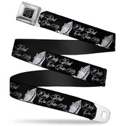 BD Wings Logo CLOSE-UP Full Color Black Silver Seatbelt Belt - ONLY GOD CAN JUDGE ME Script/Praying Hands Black/White Webbing Seatbelt Belts Buckle-Down