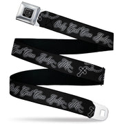 BD Wings Logo CLOSE-UP Black/Silver Seatbelt Belt - ONLY GOD CAN JUDGE ME Script/Rosary Black/Grays/White Webbing Seatbelt Belts Buckle-Down