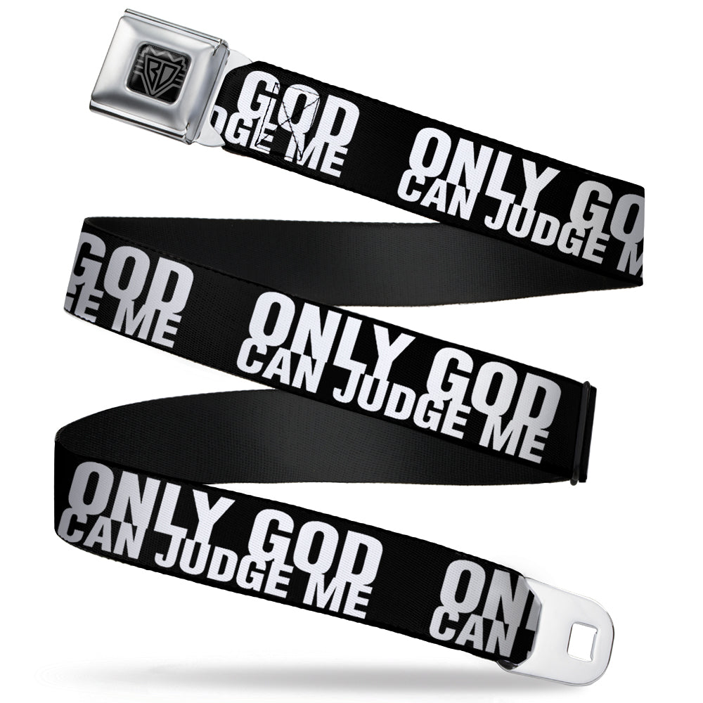 BD Wings Logo CLOSE-UP Full Color Black Silver Seatbelt Belt - ONLY GOD CAN JUDGE ME Bold Black/White Webbing Seatbelt Belts Buckle-Down