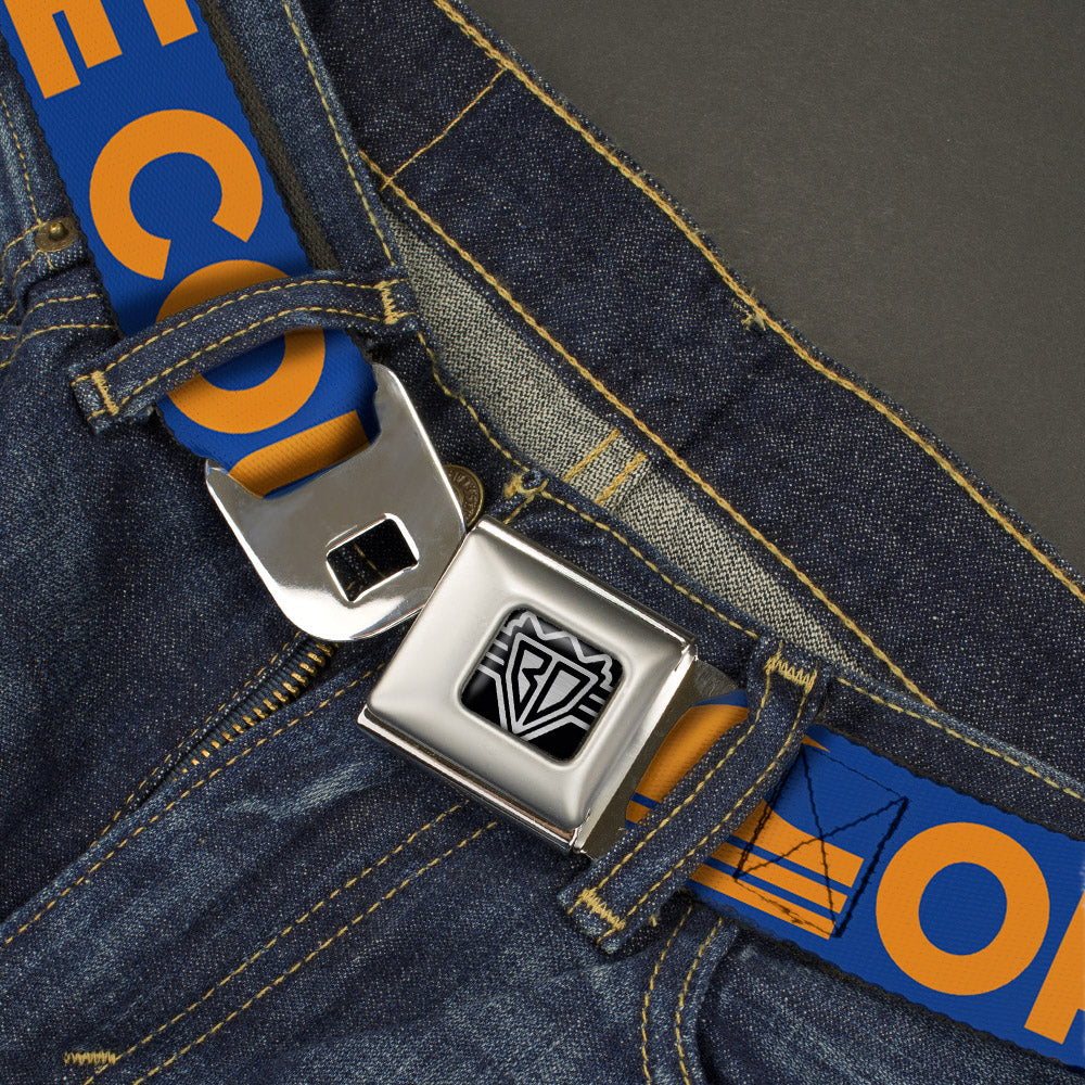 BD Wings Logo CLOSE-UP Full Color Black Silver Seatbelt Belt - ORANGE COUNTY/Wave Icon Blue/Orange Webbing Seatbelt Belts Buckle-Down