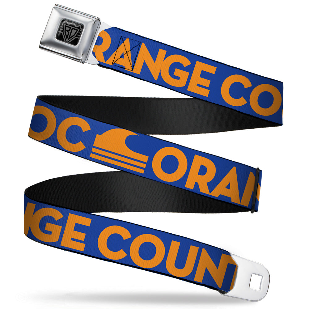 BD Wings Logo CLOSE-UP Full Color Black Silver Seatbelt Belt - ORANGE COUNTY/Wave Icon Blue/Orange Webbing Seatbelt Belts Buckle-Down