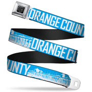 BD Wings Logo CLOSE-UP Full Color Black Silver Seatbelt Belt - ORANGE COUNTY/Pier Scene Blue/White Webbing Seatbelt Belts Buckle-Down