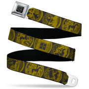 BD Wings Logo CLOSE-UP Black/Silver Seatbelt Belt - Old World Coinage Black/Golden Yellow Webbing Seatbelt Belts Buckle-Down