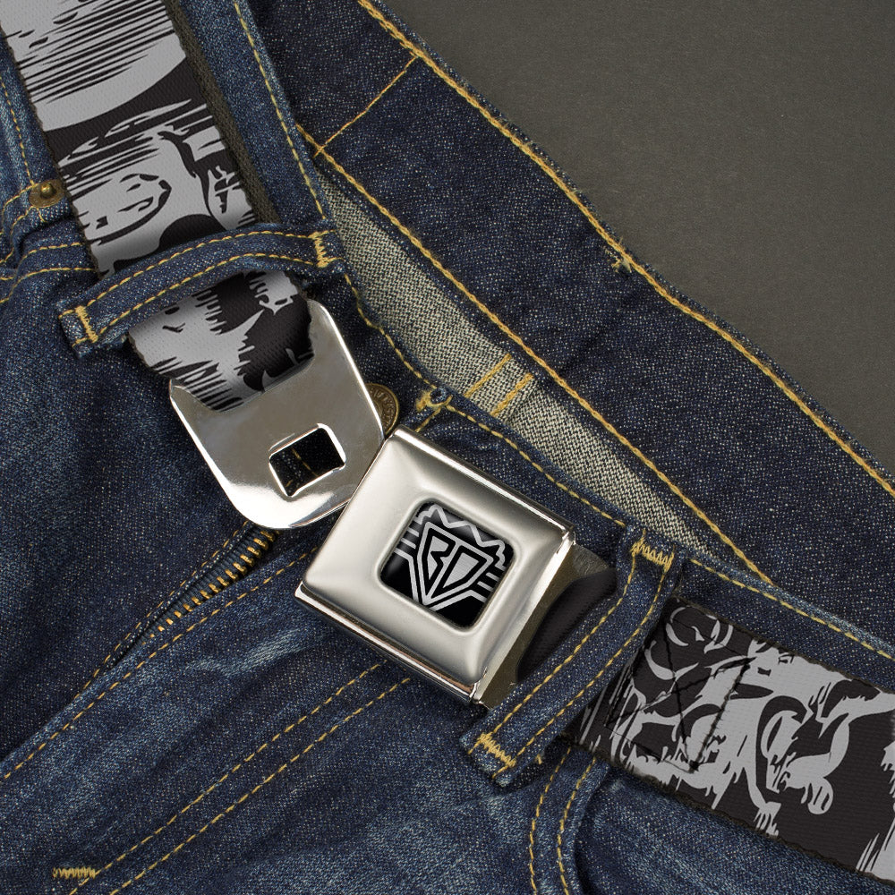 BD Wings Logo CLOSE-UP Full Color Black Silver Seatbelt Belt - Old World Coinage CLOSE-UP Black/Gray Webbing Seatbelt Belts Buckle-Down