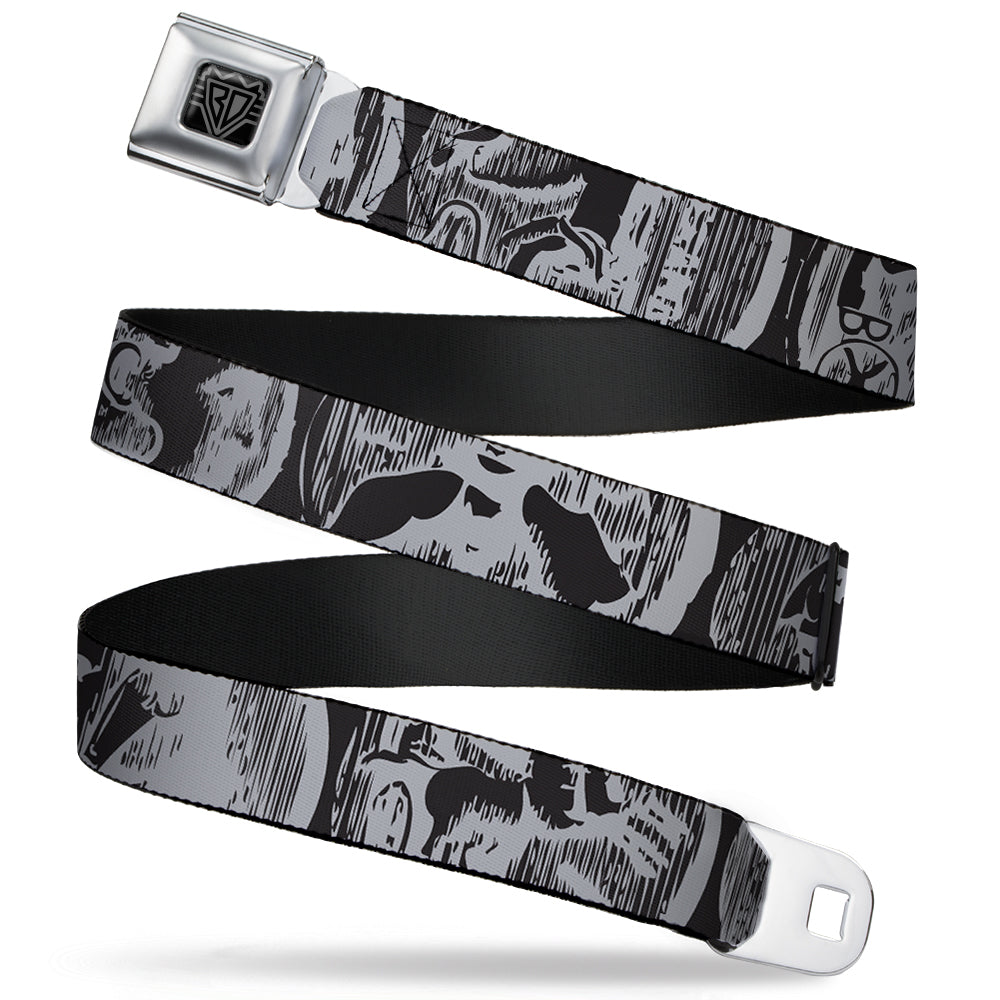 BD Wings Logo CLOSE-UP Full Color Black Silver Seatbelt Belt - Old World Coinage CLOSE-UP Black/Gray Webbing Seatbelt Belts Buckle-Down
