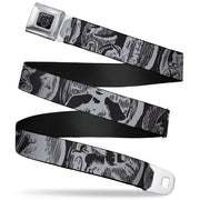 BD Wings Logo CLOSE-UP Full Color Black Silver Seatbelt Belt - Old World Coinage CLOSE-UP Black/Gray Webbing Seatbelt Belts Buckle-Down