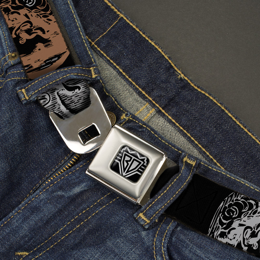 BD Wings Logo CLOSE-UP Full Color Black Silver Seatbelt Belt - Old World Coinage2 Black/Golden Yellow/Gray/Copper Webbing Seatbelt Belts Buckle-Down