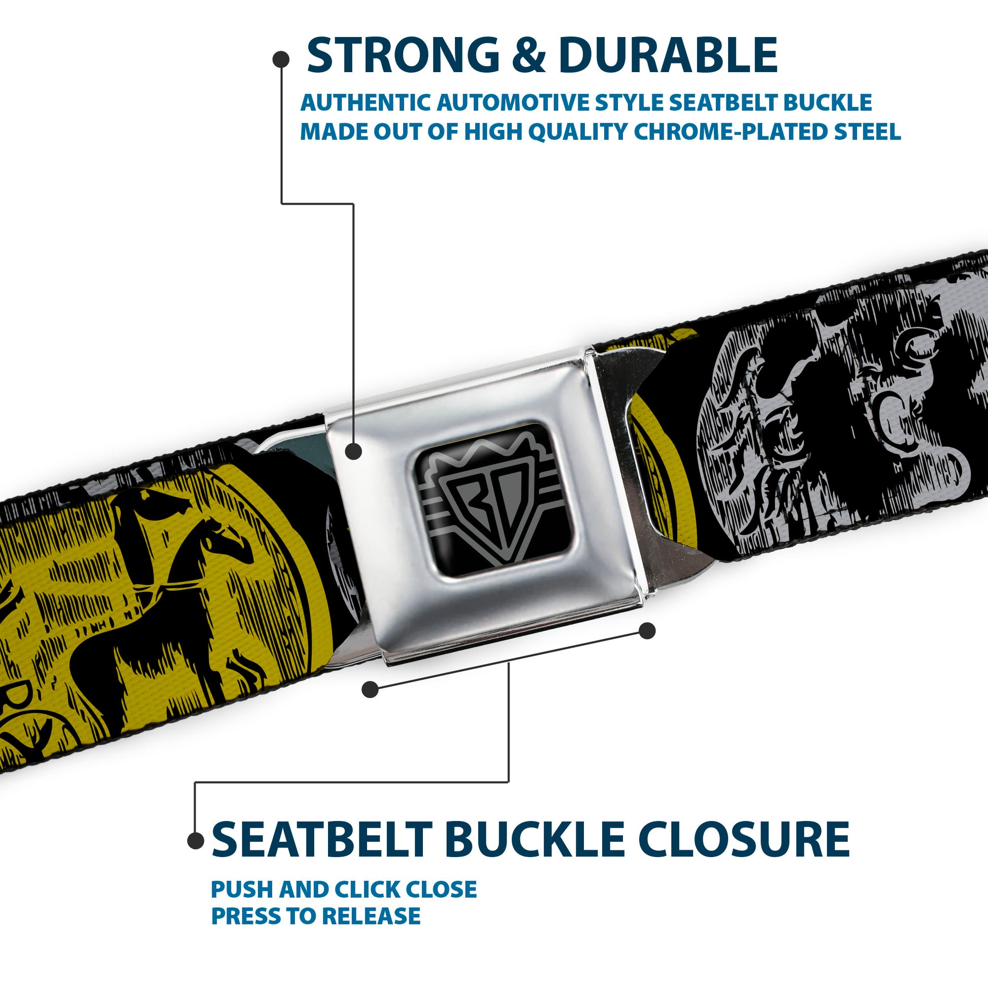 BD Wings Logo CLOSE-UP Full Color Black Silver Seatbelt Belt - Old World Coinage2 Black/Golden Yellow/Gray/Copper Webbing Seatbelt Belts Buckle-Down