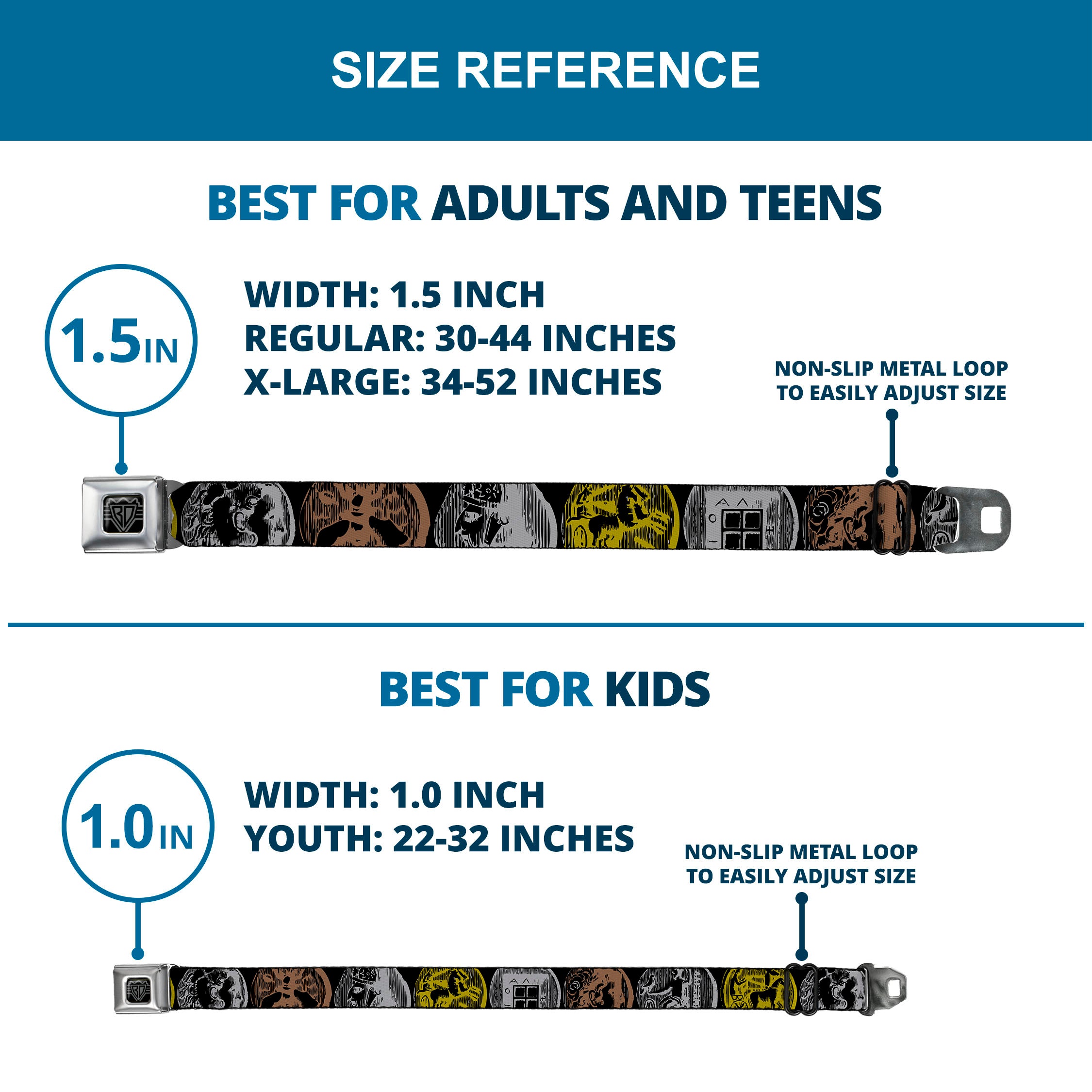 BD Wings Logo CLOSE-UP Full Color Black Silver Seatbelt Belt - Old World Coinage2 Black/Golden Yellow/Gray/Copper Webbing Seatbelt Belts Buckle-Down