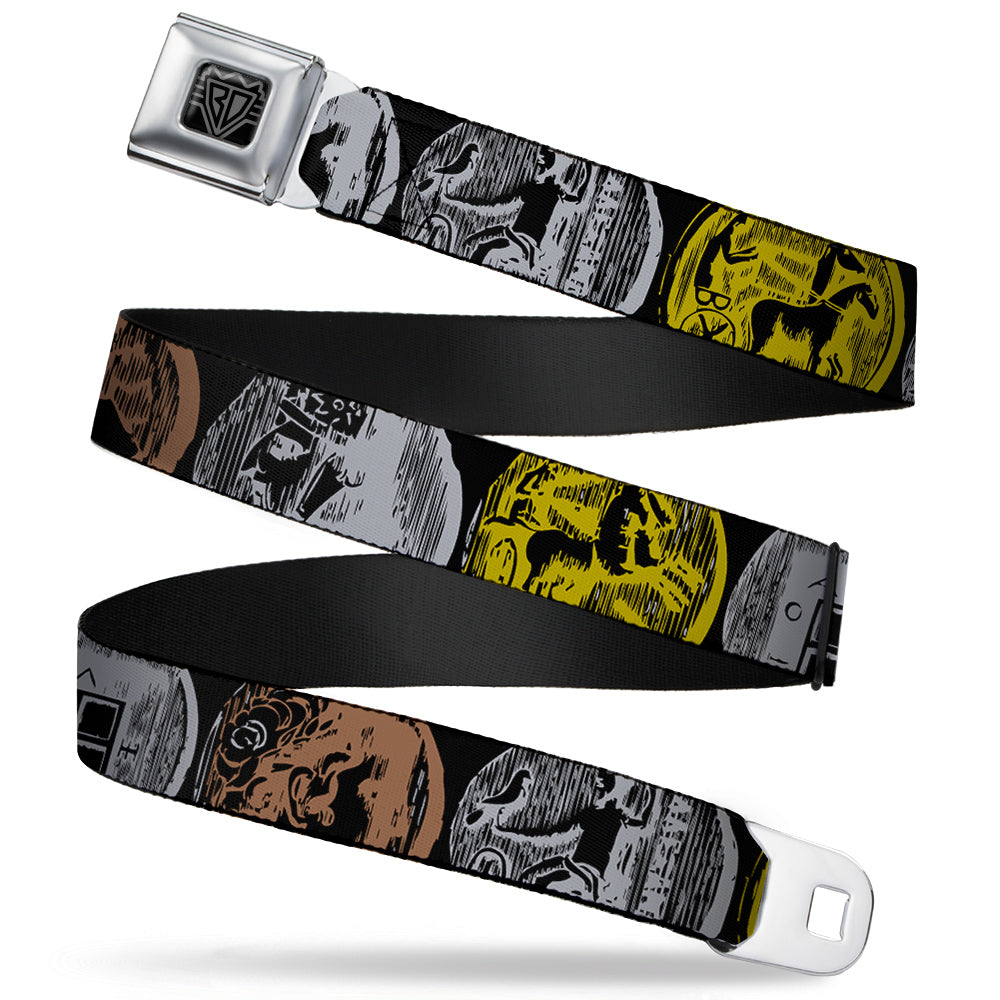 BD Wings Logo CLOSE-UP Full Color Black Silver Seatbelt Belt - Old World Coinage2 Black/Golden Yellow/Gray/Copper Webbing Seatbelt Belts Buckle-Down
