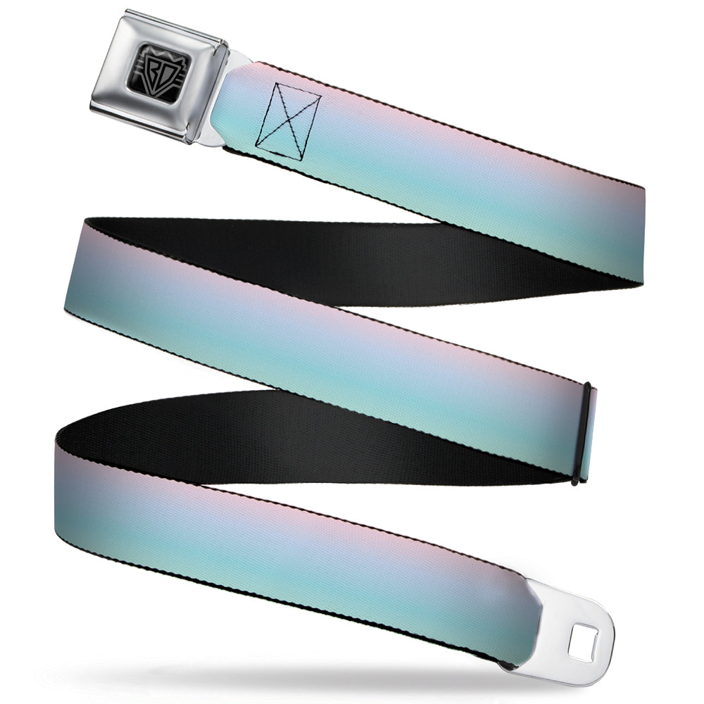 BD Wings Logo CLOSE-UP Full Color Black Silver Seatbelt Belt - Ombre Pink/Blue-Green Webbing Seatbelt Belts Buckle-Down
