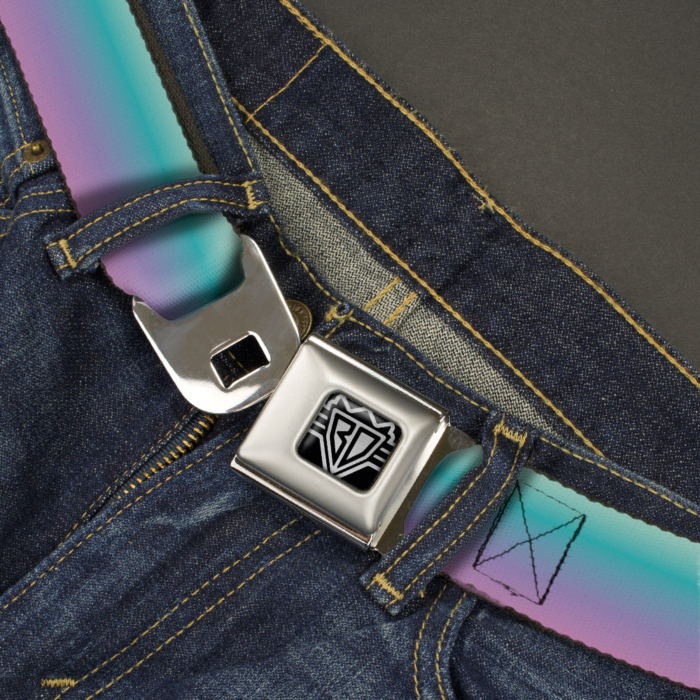 BD Wings Logo CLOSE-UP Full Color Black Silver Seatbelt Belt - Ombre Blue-Green/Purple Webbing Seatbelt Belts Buckle-Down