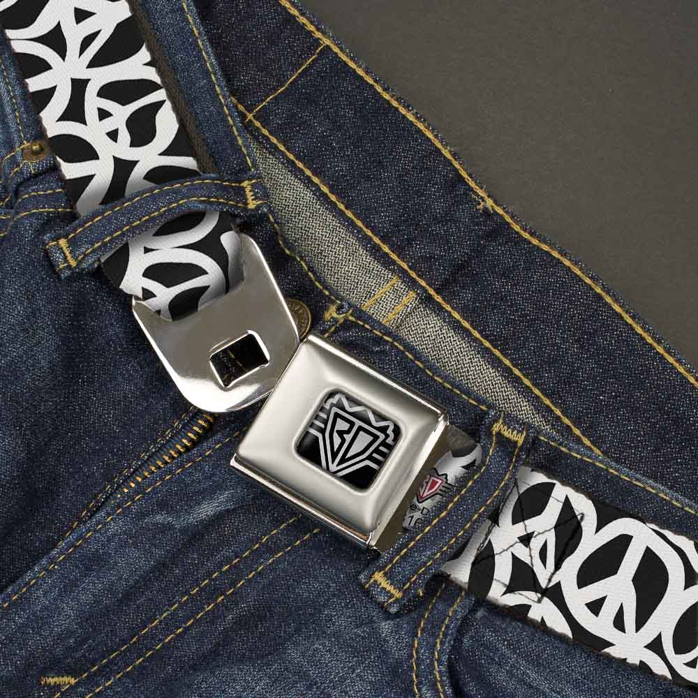 BD Wings Logo CLOSE-UP Full Color Black Silver Seatbelt Belt - Peace Black/White Webbing Seatbelt Belts Buckle-Down