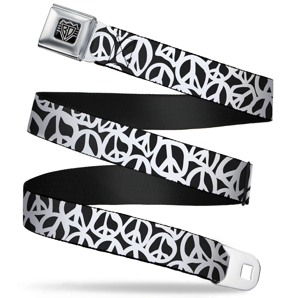 BD Wings Logo CLOSE-UP Full Color Black Silver Seatbelt Belt - Peace Black/White Webbing Seatbelt Belts Buckle-Down