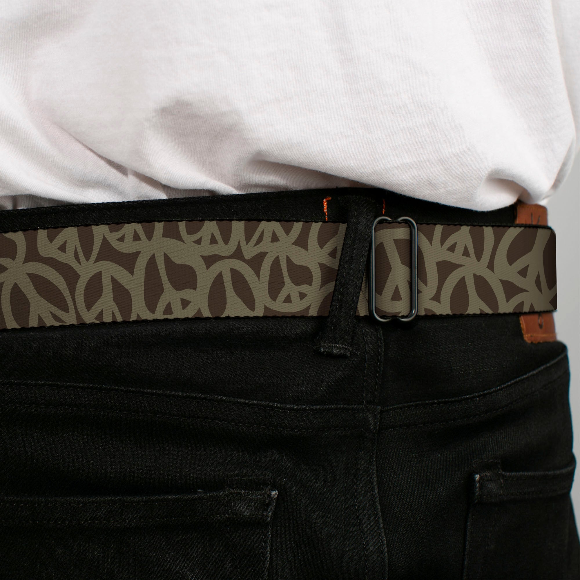 BD Wings Logo CLOSE-UP Full Color Black Silver Seatbelt Belt - Peace Brown/Olive Webbing Seatbelt Belts Buckle-Down