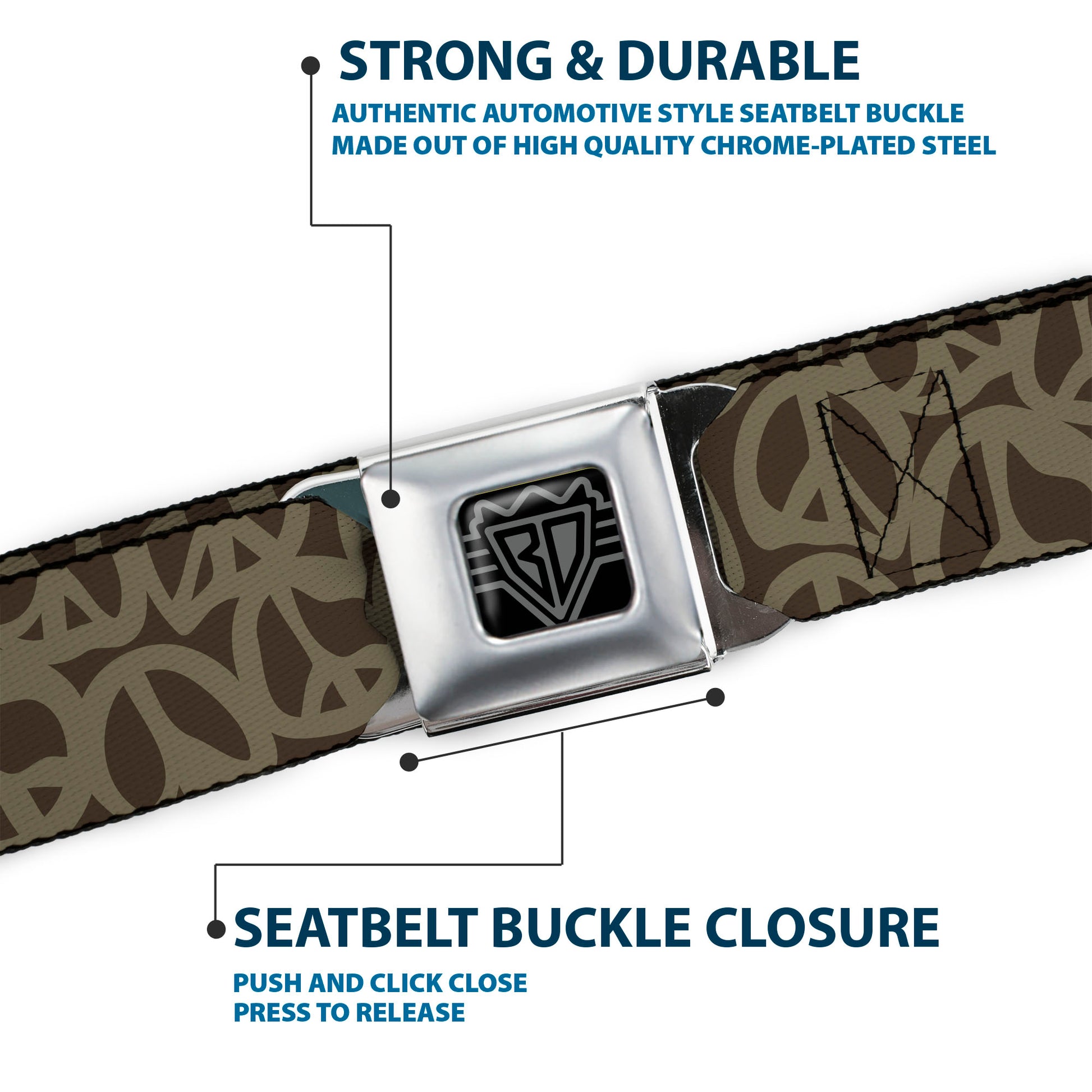 BD Wings Logo CLOSE-UP Full Color Black Silver Seatbelt Belt - Peace Brown/Olive Webbing Seatbelt Belts Buckle-Down