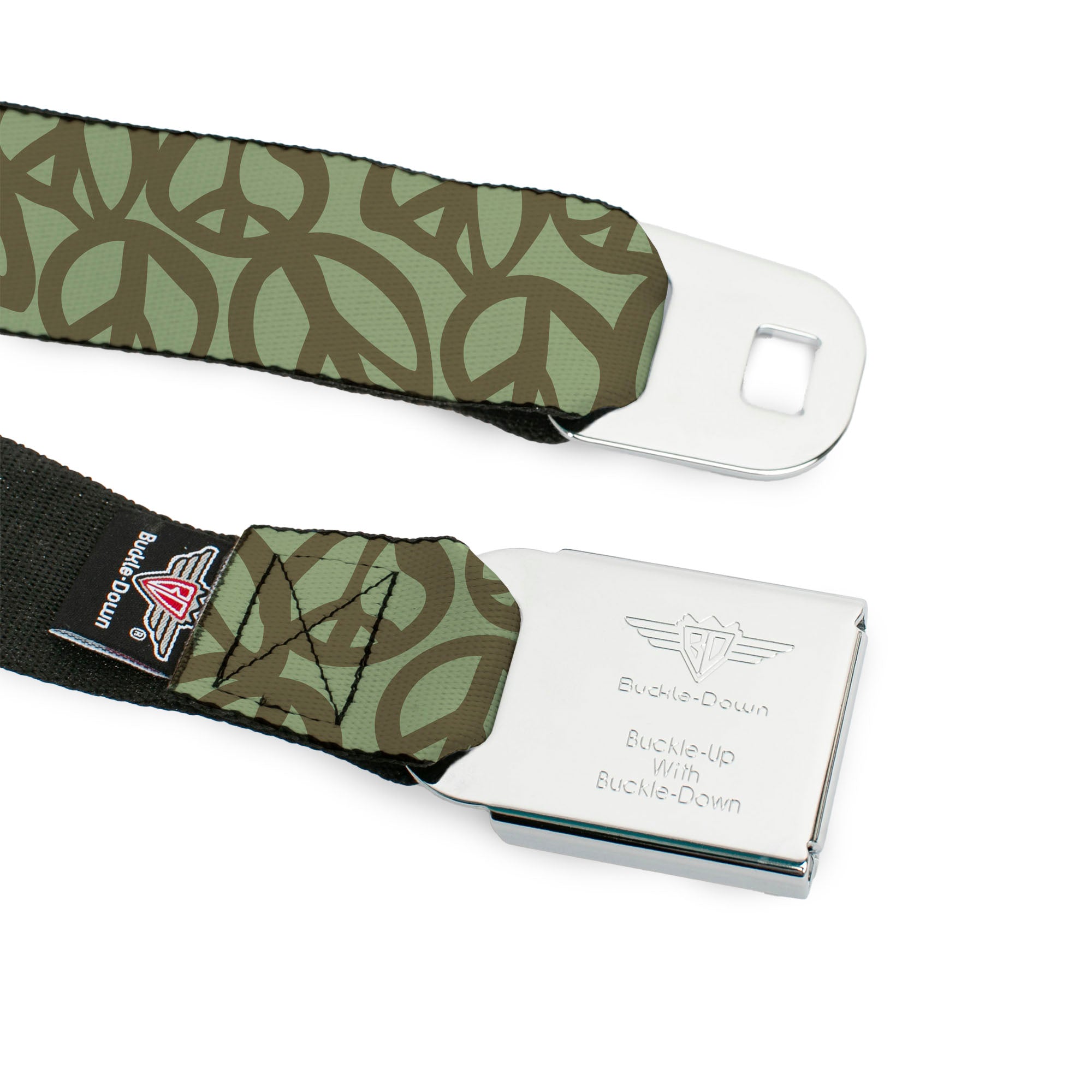 BD Wings Logo CLOSE-UP Full Color Black Silver Seatbelt Belt - Peace Sage/Olive Webbing Seatbelt Belts Buckle-Down