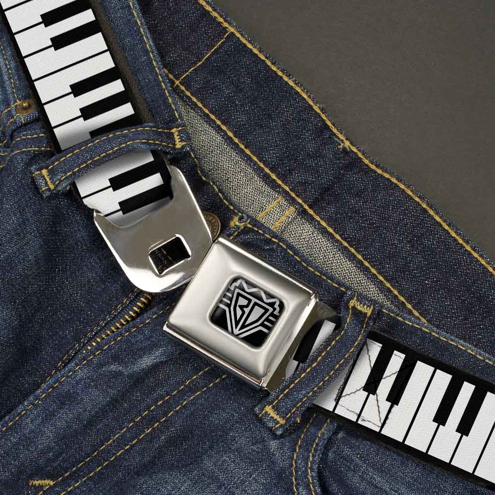 BD Wings Logo CLOSE-UP Full Color Black Silver Seatbelt Belt - Piano Keys Webbing Seatbelt Belts Buckle-Down