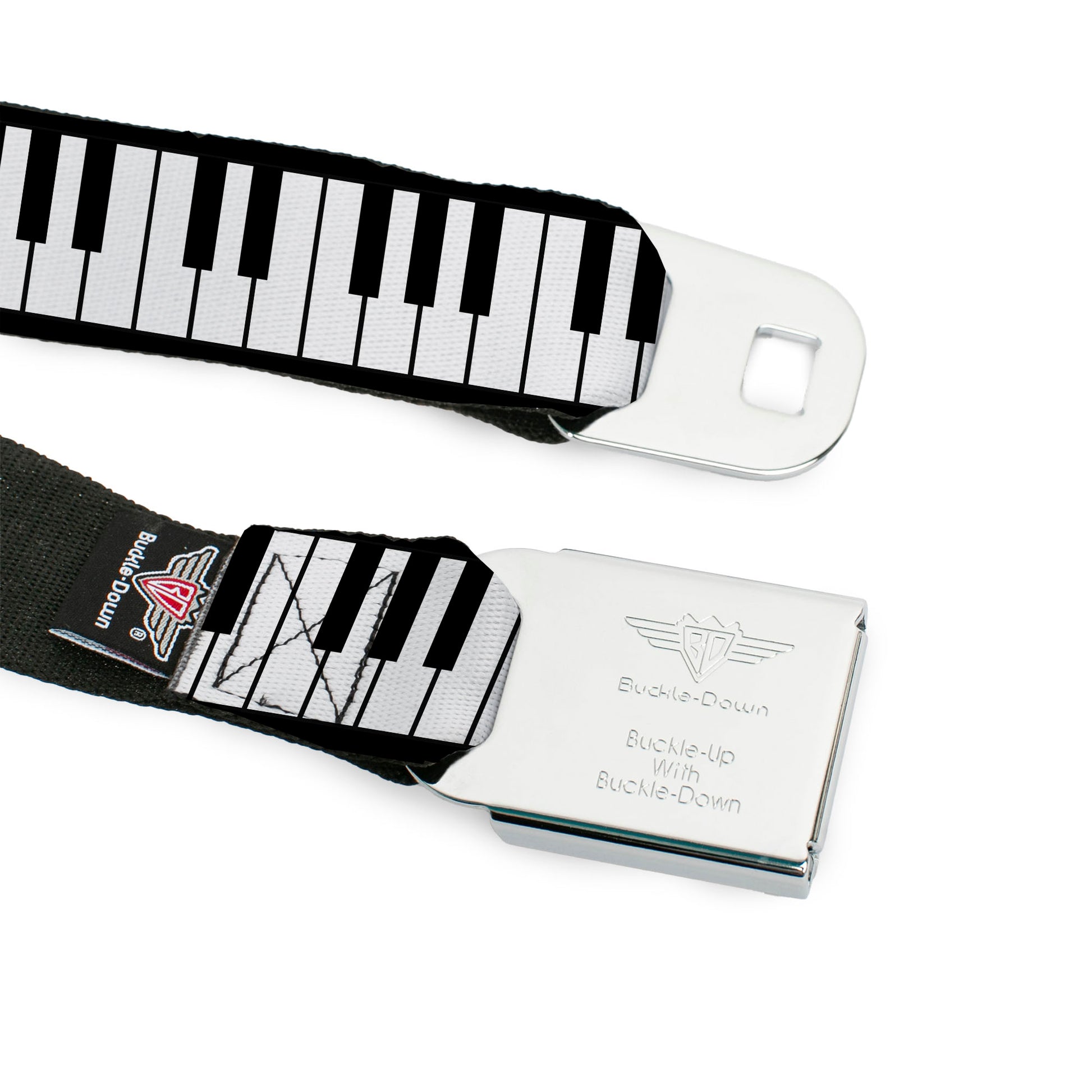 BD Wings Logo CLOSE-UP Full Color Black Silver Seatbelt Belt - Piano Keys Webbing Seatbelt Belts Buckle-Down
