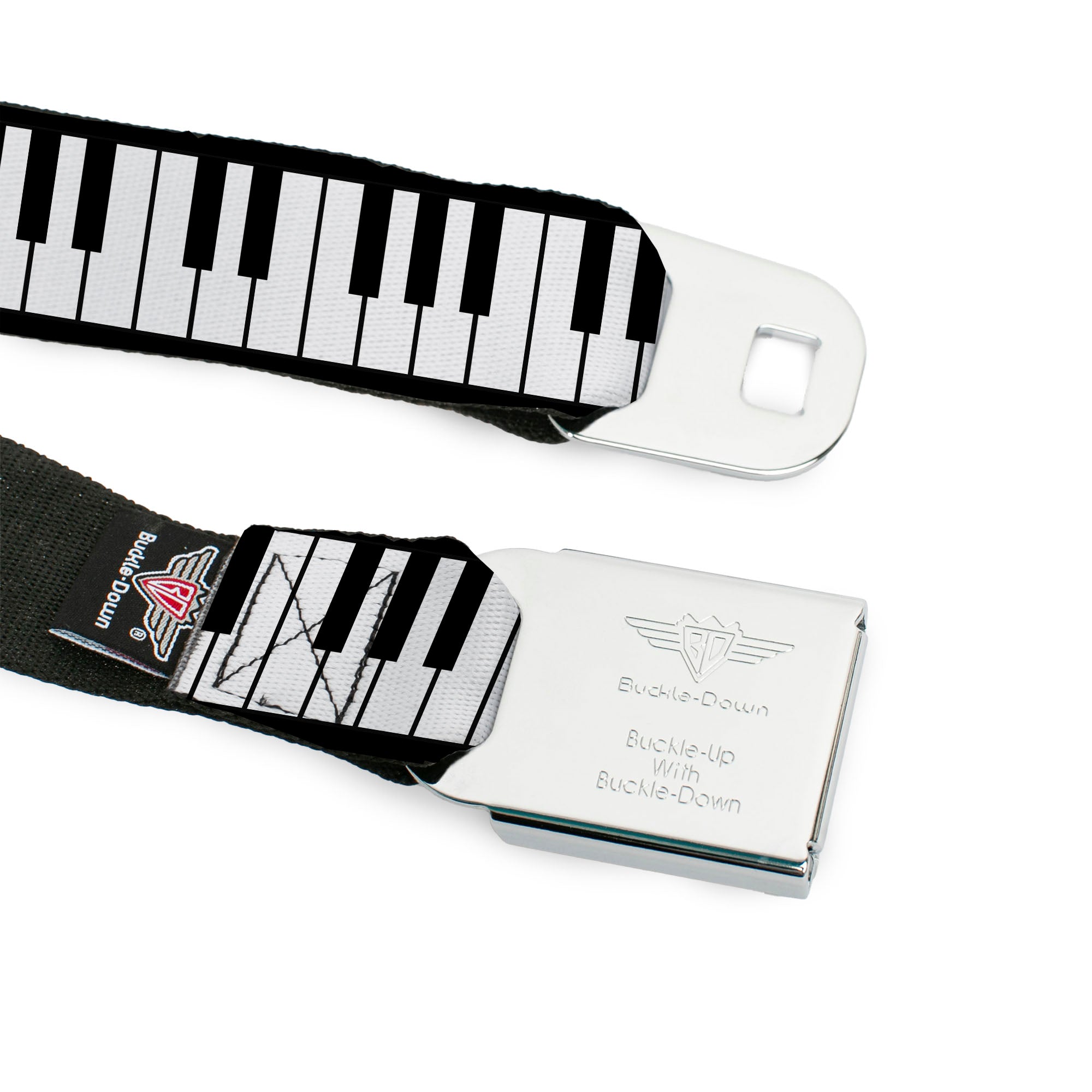 BD Wings Logo CLOSE-UP Full Color Black Silver Seatbelt Belt - Piano Keys Webbing Seatbelt Belts Buckle-Down