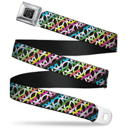 BD Wings Logo CLOSE-UP Full Color Black Silver Seatbelt Belt - Peace Black/Multi Stripes Webbing Seatbelt Belts Buckle-Down