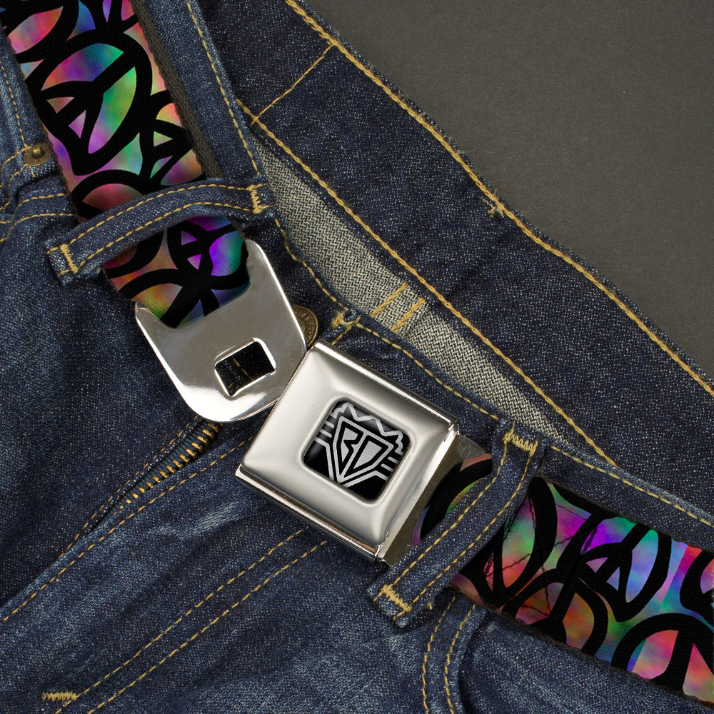 BD Wings Logo CLOSE-UP Full Color Black Silver Seatbelt Belt - Peace Psychedelic Webbing Seatbelt Belts Buckle-Down